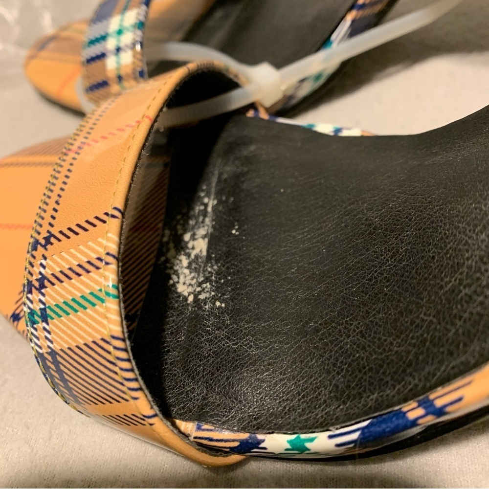 Madden Girl Sandals Women’s Size 7.5 M Yellow Plaid Beella Open Toe Block Heel - Picture 7 of 9